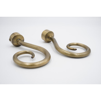 Geo 28mm Curtain Pole Finials - Crook Design - Burnished Brass - Pack of 2