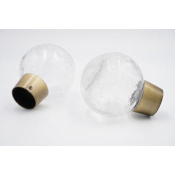 28mm Curtain Pole Finials - Crackle Glass Design - Antique Brass - Pack of 2