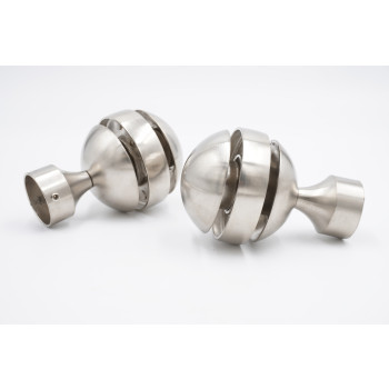 28mm Curtain Pole Finials - Sliced Ball Design - Satin Nickel - Pack of 2