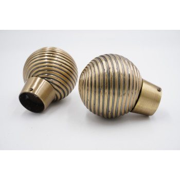 28mm Curtain Pole Finials - Wave Ball Design - Antique Brass - Pack of 2