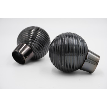 28mm Curtain Pole Finials - Wave Ball Design - Black Nickel - Pack of 2