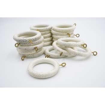 28mm Wooden Curtain Pole Rings - Antique White - Pack of 20