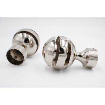 35mm Curtain Pole Finials - Sliced Ball Design - Chrome - Pack of 2