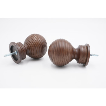 Integra Woodworks 28mm Curtain Pole Finials - Ribbed Ball Design - Dark Oak - Pack of 2