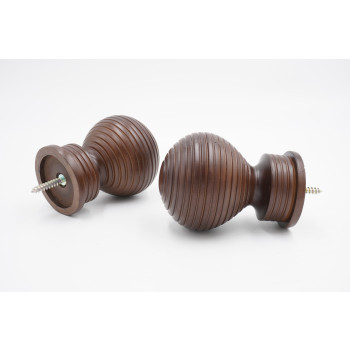 Integra Woodworks 35mm Curtain Pole Finials - Ribbed Ball Design - Dark Oak - Pack of 2