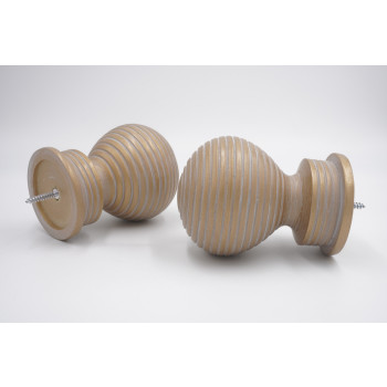 Integra Woodworks 50mm Curtain Pole Finials - Ribbed Ball Design - Cream Gold - Pack of 2
