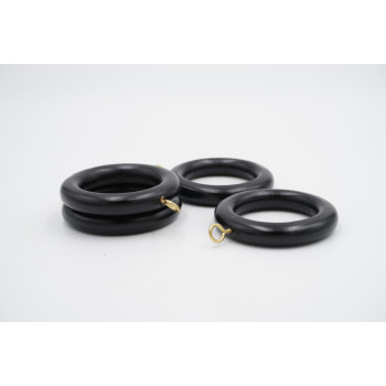 Universal 28mm Wooden Curtain Pole Rings - Black - Pack of 4