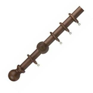 Universal 35mm Wooden Curtain Pole - Ball Finial - Walnut